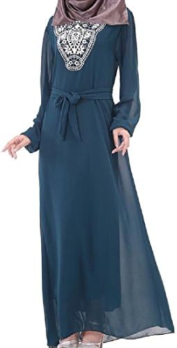 ColourfulWomen Colourful Women Long Sleeve jalabiyas Kaftan Straps Muslim Abaya Girls Long Dress Navy Blue XL