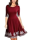 Miusol Women's Vintage Scoop Neck Embroidered Half Sleeve Casual Swing Dress,Wine Red,XX-Large