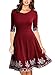 Miusol Women's Vintage Scoop Neck Embroidered Half Sleeve Casual Swing Dress,Wine Red,XX-Large