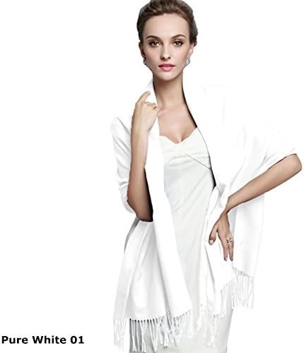 Amazing Kiss® 40 Colors Top Quality Hot Sale Ladies Womens Pashmina Solid Long Scarf Soft Shawl Hijab Scarf Huge Range Wrap (Pure White 01)