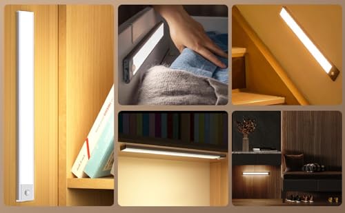 Sunsign Led Luz con Sensor de Movimiento Paquete de 2, 80 LED inalámbricas recargables Lámpara Armario, 2000 mAh, 3 Temperaturas de Color Lampara Recamara,para cocina, clóset, pasillo (40cm)