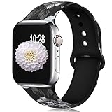 KOLEK Floral Bands Compatible with Apple Watch 38mm 40mm, Silicone Fadeless Pattern Printed Replacement Bands for iWatch Series 4 3 2 1, Grey Flower, M, L