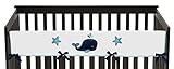 Sweet Jojo Designs Blue Whale Collection Long Front Rail Guard Baby Teething Cover Crib Protector Wrap