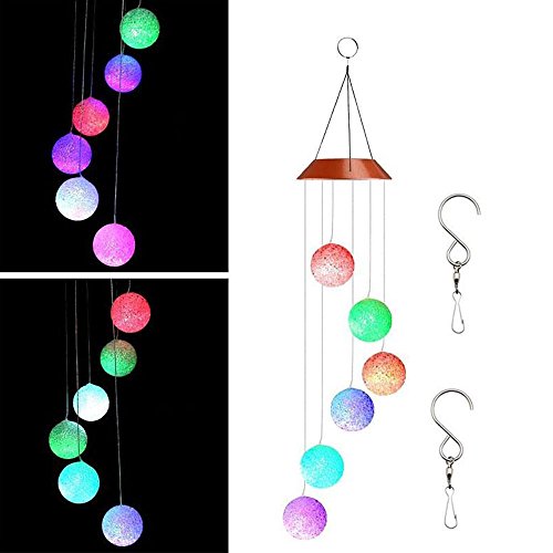 Color-Changing LED Solar Powered Wind Chimes, Hummingbird Solar Mobile Wind Chime ,Waterproof LED Hanging Lamp Wind Chime for Home Yard Garden Party Christmas Decoration (Ball)