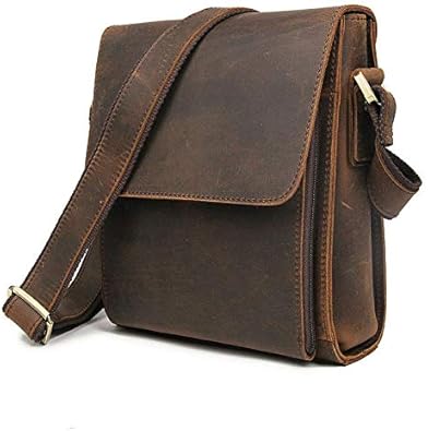 Amazon ショルダーバッグ 斜め掛け メンズ 本革バッグ 形状安定 メッセンジャーバッグ Ipad対応 牛革 メンズバッグ 厚手牛革 ブラウン系 復古風 マグネットボタン ファスナー 開閉便利 旅行 通勤 通学 ダークブラウン ショルダーバッグ