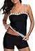 Aleumdr Womens Spaghetti Straps Striped Color Block Tankini Swimsuits with Swim Shorts S - XXXL