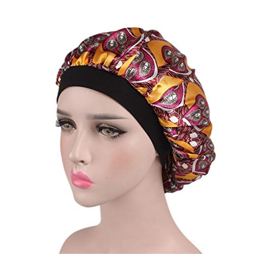SEVENSTONE Women's Soft Elastic Floral Silk Nightcap Hair Care Cap Chemo Beanie, Leaf