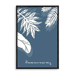 Framed White Leaf on Grayish Blue Background Home...