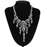 Usstore Women Punk Style Retro Pirate Skull Pendants Cluster Rhinestone Chian Necklaces Partty Gift Alloy (Silver)
