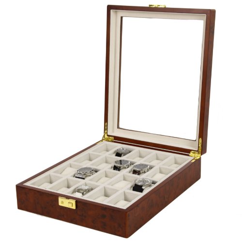 Tech Swiss Watch Display Box Storage for 20 Watches Extra Window (Burlwood)