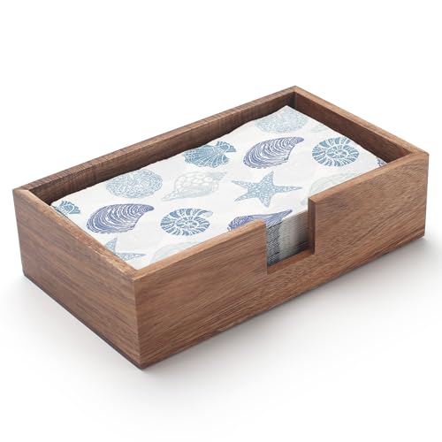 Rectangular Acacia Wood Napkin Holder, Wooden Napkin Tray, Napkin Holder for Kitchen, Bathroom (24 x 14 x 6.5 cm)