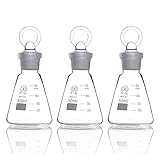 Huaou 50ml Conical Flask with Ground-in Solid Glass Stopper, Pack of 3
