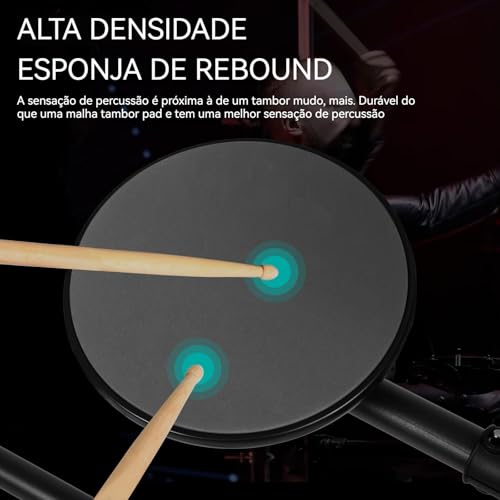 VEDO Bateria Eletrônica Portátil para Iniciantes com 4 Almofadas Silenciosas, 200 Sons, Banco Ajustável, Pedais Duplos e Fones de Ouvido - Kit Completo para Estúdio e Performances ao Vivo