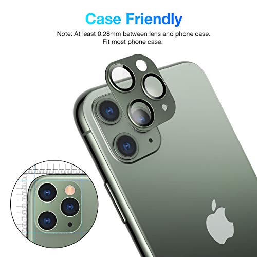 Tensea Compatible iPhone 11 Pro/iPhone 11 Pro Max Camera Lens Protectors, Aviation Aluminum Rear Cover and Tempered Glass Film Back Screen Protectors, 2 Pack (Midnight Green)