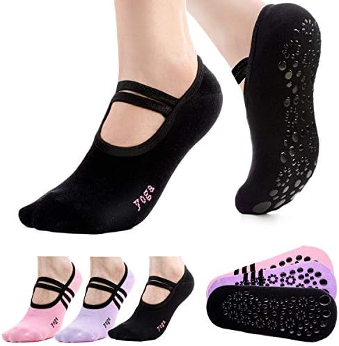 Yoga Socks 3 Packs of Non Slip Skid Barre Pilates Grips Dance Fitness Socks for Women By Leoter