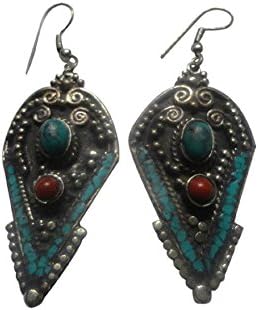 Ethical Coral Turquoise Inlaid Tribal Earrings