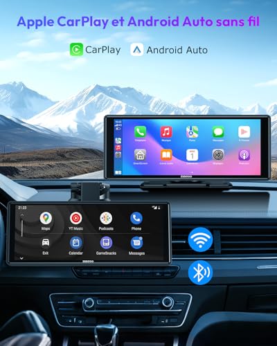 ESSGOO 10.26 Inch CarPlay Car Screen with Backup Camera Supports A-pple CarPlay & Android Auto, GPS, FM, Mirror Link, Bluetooth Hands-Free Calls, Siri and Google Assistant