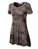 LL WT1066 Womens Scoop Neck Short Sleeve All Over Tie Dye Trapeze Tunic Top XXL BROWN