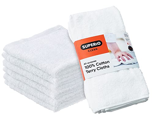 Superio Terry Cloth Rags White Washcloths 100% Cotton 12" Cleaning Cloths, Kitc…