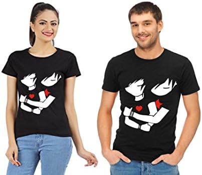 MRINS™ Couple T Shirts | Made of 100% Cotton,Bio Washed and Premium Quality Fabric | Couple tees with Cute Hug Design | Perfect Gift for Couple and for Lovers | Couple t Shirts for Lovers