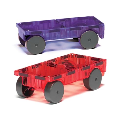 Magna-Tiles Cars - Purple & Red 2-Piece Magnetic Construction Set, The Original Magnetic Building Brand