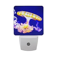 WIHVE Jellyfish Plug-in LED Night Light Lamp with Dusk to Dawn Sensor for Bedroom Bathroom Kitchen Hallway Stairs, Compact Size-2 Pack