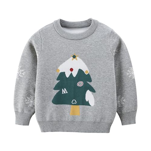 Danny D Boys & Girls Cartoon Christmas Sweater Casual Crewneck Winter Long Sleeve Pullover Tops (US, Age, 4 Years, Christmas Tree-Grey) at Amazon