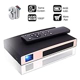 Mini Projector(2018 Upgraded), 8400mAh Rechargeable batteryMOTOU DLP Portable LED Projector Supports 3D/HDMI/USB/WIFI/1080P/iPhone/Android Multimedia outdoor for party/business/game/home