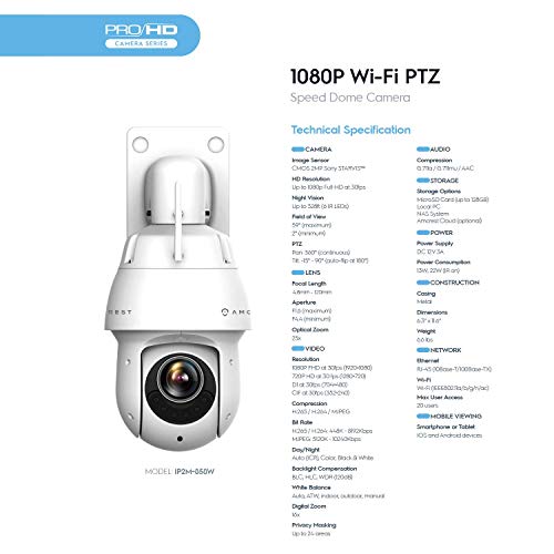 Amcrest WiFi Outdoor PTZ IP Camera, Wireless Pan Tilt Zoom