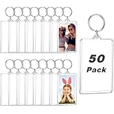 Yaomiao 50 Pcs Acrylic Photo Frame Keychain Holder 1.3 x 2 Inch Photo Picture Insert Blank Keyring for DIY Craft
