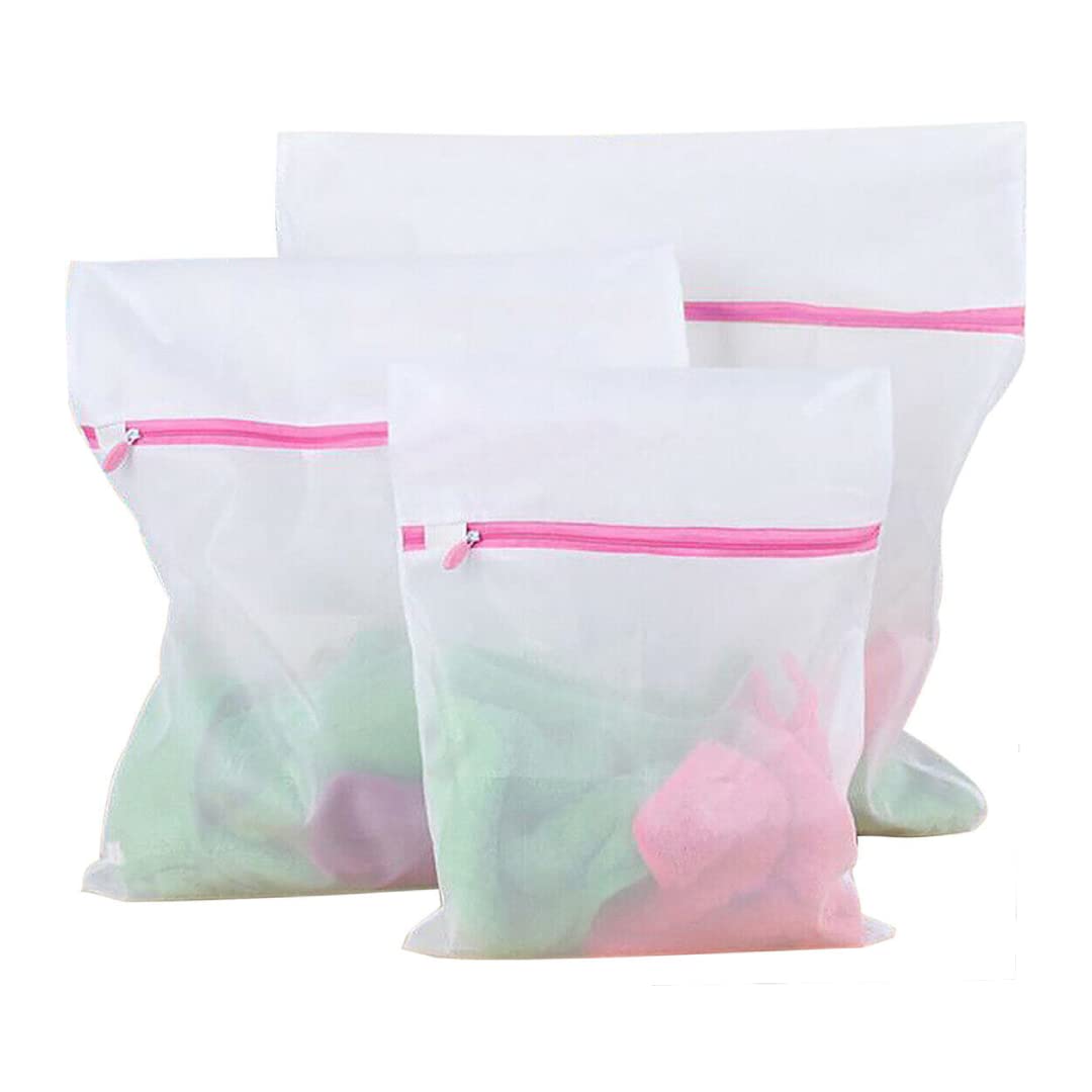 ZUKHRUF 3 pcs Laundry Bags with Zips, Mesh Laundry bags for Washing Machine, Net Washing Bag Closure for Bra, Underwear, Delicates, Socks, Baby Clothes (White)