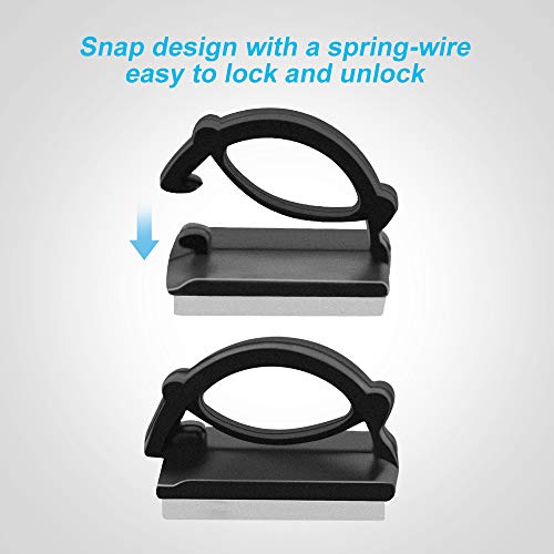 Smilife 100 PCS Black Self Adhesive Cable Wire Clip Holders, Snap Design Cable Clip Wire Management, Wire Organizer Use for Home, Office, Car - Thumbnail 3