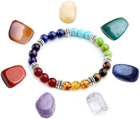QGEM Healilng Chakra Set 7 Irregular Stones & Chakra Beads Bracelet Set Reiki, Healing,Balancing, Meditation (7 Chakras Set 6)
