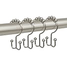 Maytex Metal Double Roller Glide Shower Curtain Ring/Hooks, Brushed Nickel, Set of 12