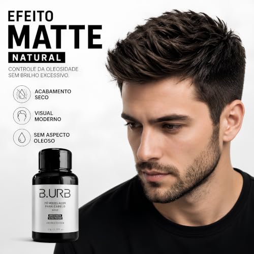 Pó Modelador Capilar B.URB NOHO 10g Matte Ultra Fixação e Volume | Efeito Matte e Textura Natural para Estilo Masculino Profissional