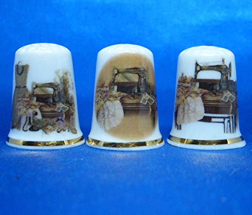 Birchcroft Porcelain China Collectable - Set of Three Thimbles - Sewing Work Station