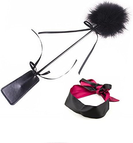 Flirting Whip with Feather Tickler Leather Hand Spanking Slapper Satin Blindfold Eye Mask