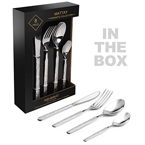 Silverware Flatware Tableware Cutlery Set Service for 2, Dishwasher Safe,8-Piece