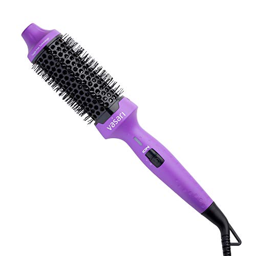 Professional Heated Curling Iron Brush by Vasari – Ionic Tourmaline, Non-Blowing, Hot Hair Volumizer – Round Curler and Straightener with Tangle-Free Technology, 1 1/2 Inch Barrel