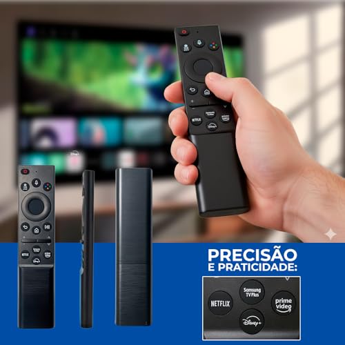 Controle Remoto Compatível Samsung para Smart TV — Teclas de Atalho para Netflix, Prime Video e + 2 - Funciona em Modelos 4K, QLED, Crystal, Neo QLED e OLED — Não Precisa Configurar