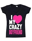 I Love My Crazy Boyfriend Women V-Neck Couples Shirts