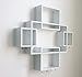 HAO ALWAYS DO BETTER Set of 5 Cubes with Free Extra Jewellery Hooks Interlocking Wall Shelf, Intersecting Squares Wooden Floating Shelf, Wall Mounted Horizontally or Vertically Display Shelves,White