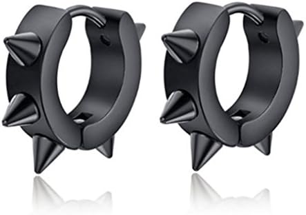 Earrings,Sumilulu 1PC Stainless Steel Hoop Spike Circle Huggie Studs Earrings Punk Cool (Black)