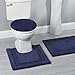 mDesign Soft Microfiber Polyester Bathroom Spa Rug Set - Water Absorbent, Machine Washable, Plush, Non-Slip - Includes 3 Rectangular Accent Rugs, Contour Mat, Toilet Lid Cover - Set of 5 - Navy Blue
