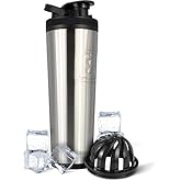 Ice Shaker Insulated Stainless Steel Shaker Bottle | 32oz, Stainless Steel | Cold for 30+ Hours | Insulated Cup with Twist-on Agitator | Odor-Free Bottle for Protein Shakes,Water, Smoothies,Cocktails