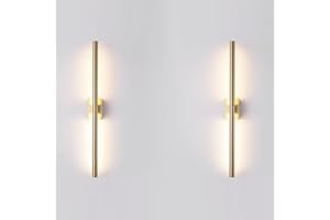 Reddragon lighting Set of 2 Hardwired Modern Narrow Slim Long Tube Wall Sconce Linear Dimmable 24 Inch Gold Mirror Vanity Light for Bathroom Foyer Bedroom Corridor (2 Pack, 24'', Gold, Dimmable)