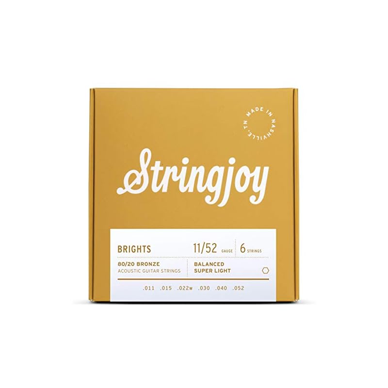 Stringjoy BB1152 Brights 80/20 Bronze Acoustic Guitar Strings, (Super