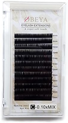 Eyelash Extensions 0.05/0.07/0.10/0.15/0.18/0.20/0.25mm C/D Curl Individual Eyelash Extensions Silk Faux Mink Eyelash Extensions Cluster 8-15mm Mixed Tray for Salon by OBEYA… (C-0.10, 8-15mm)
