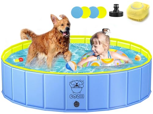 COZII Dog Paddling Pool, 120 x 30cm Dog Pool Foldable, Large Paddling Pool for Dogs Non-Slip, Upgraded Durable 6mm PP Board & Hard PVC, Portable Swimming Pool for Kids, Doggy, Pets