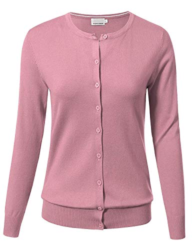 Arc Studio Women Button Down Long Sleeve Crewneck Soft, Dusty Pink, Size Large